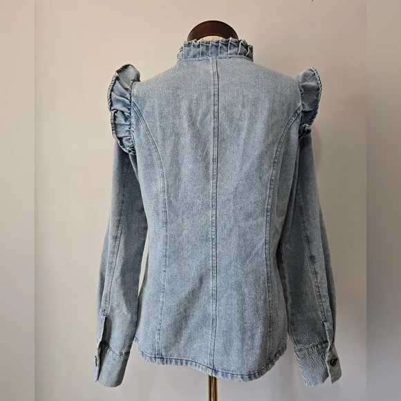 MAZIK NWT Ruffled Denim Button Up Jacket. Size Small - Picture 6 of 12